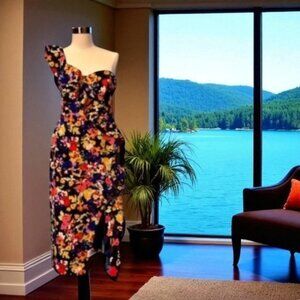 NWT Aidan by Aidan Mattox Ruffled One-Shoulder Dress